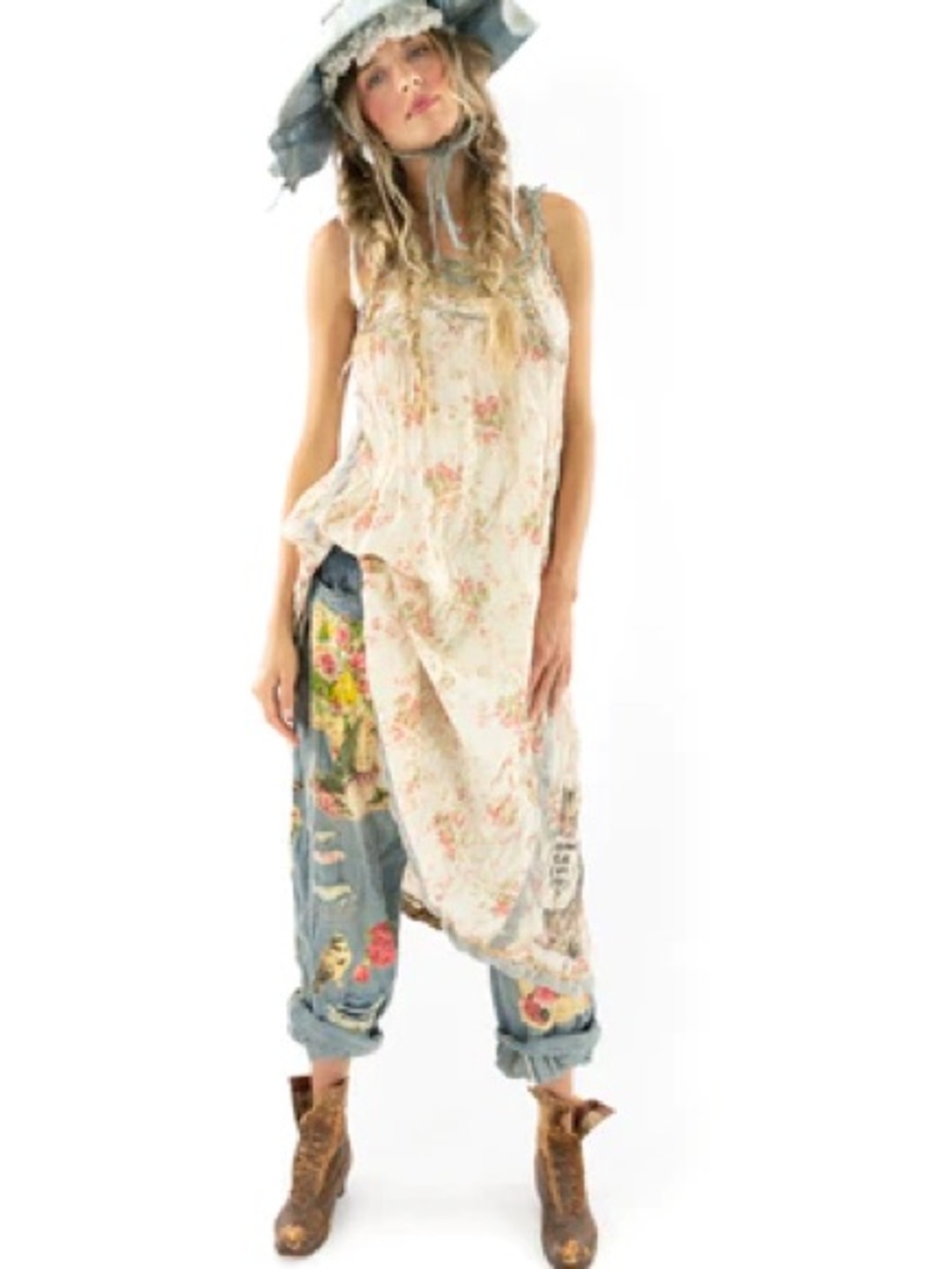 Magnolia Pearl FLORAL CLEMENTINE SLIP 143 in Postcards Kitten Appliqué Dress OS - Picture 9 of 12